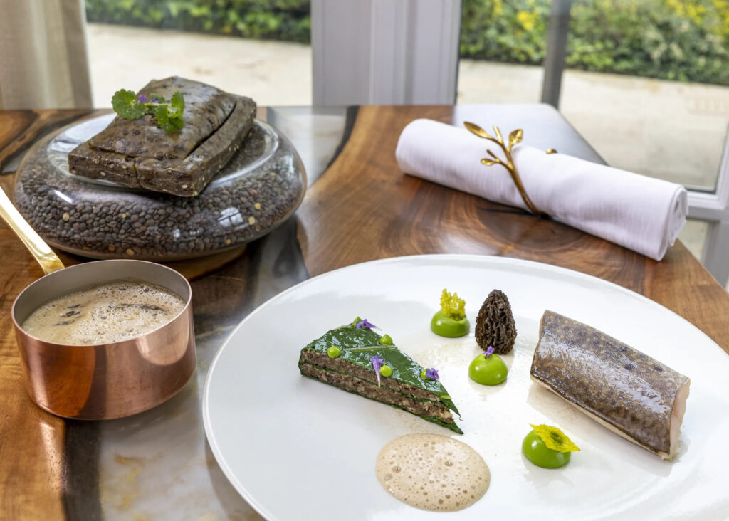 Omble lentilles dressé avec morilles et sauce crémeuse