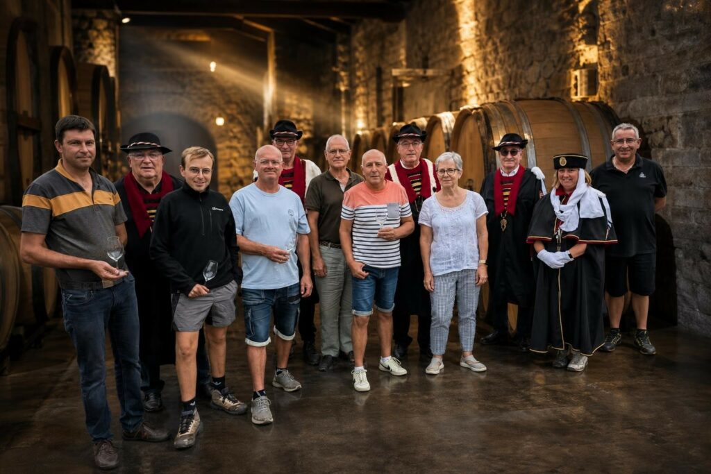 Illustration photographique évoquant la remise de la Bouteille d'or Monnières : couloir de cave à vin générique baigné d’une lumière dorée et solennelle.